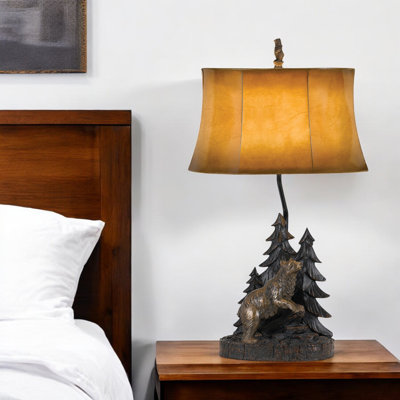 Everard 29" Antiqued Bronze Novelty Table Lamp With Brown Bell Shade
