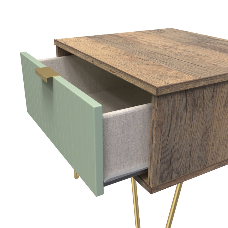 Beranda 45 cm W Bedside Table, Reed Green/Vintage Oak
