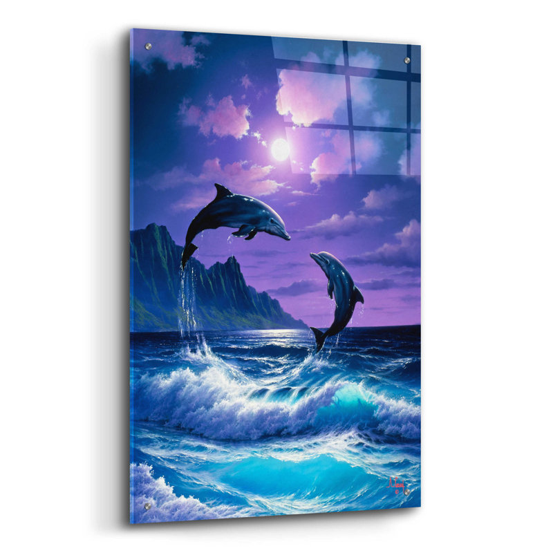 Highland Dunes 'Dolphin Dance' By Anthony Casay, Acrylic Glass Wall Art, 12"X16", H 36 po x l 24 po x P 0,2 po