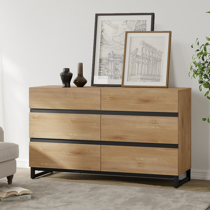Dresser For Bedroom, Closet Organizers And Storage With Drawers, Chest Of Drawers With Metal Base, Modern Wood Dresser For Living Room, Hallway, Entryway