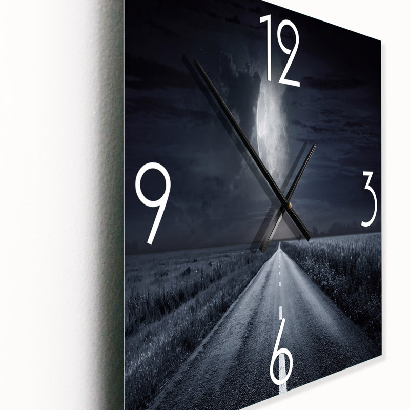 Asphalte route sous la pleine lune nuageuse III - horloge murale nautique et côtière, Petit