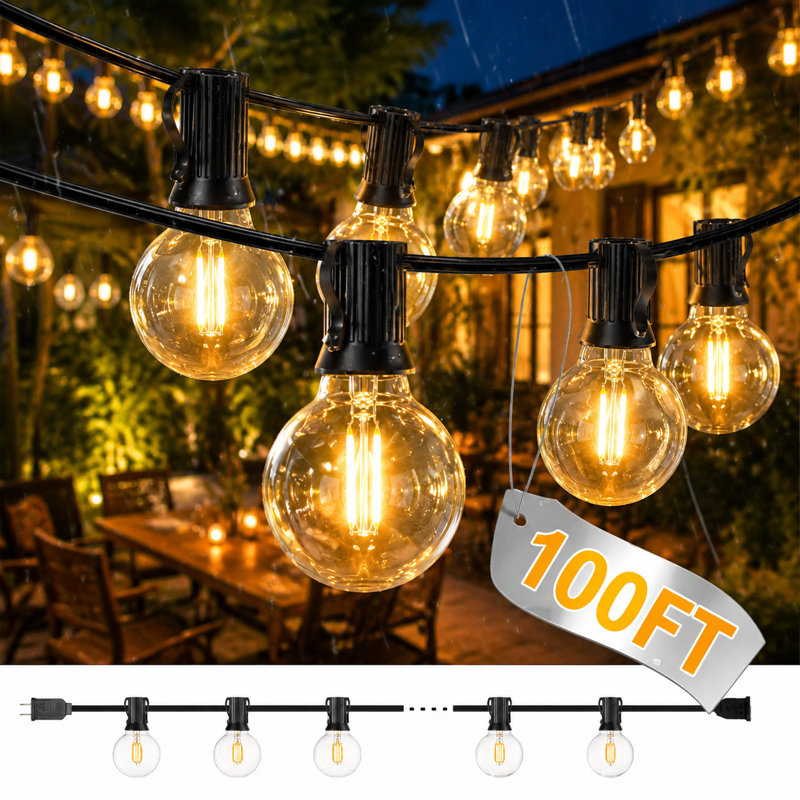 Guirlande de lumières à DEL 100 pi avec 50 ampoules incassables G40 incassables, 100FT (50 Bulbs)