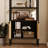 Modern Rattan Bookshelf, Wood 3-Tier Display Shelf With Woven Cabinet, For Living Room, Entryway & Bedroom, Black