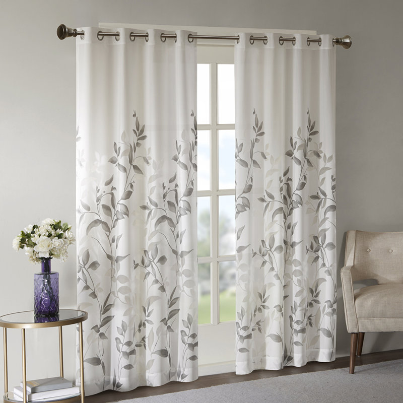 Burnout Printed Curtain Panel, Gray