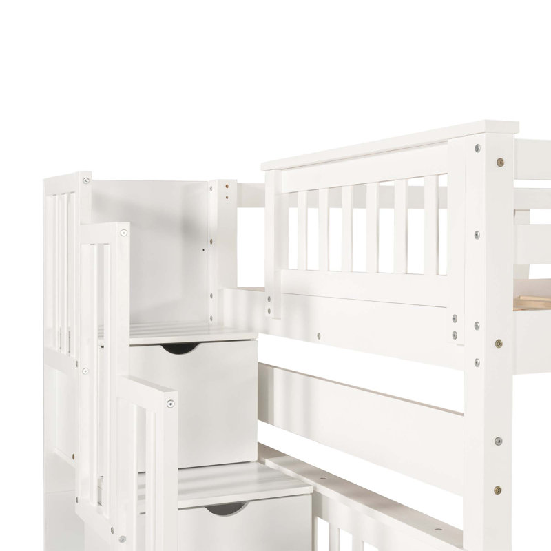 Lit superposé double au-dessus de double avec tablettes et 6 tiroirs de rangement, Blanc