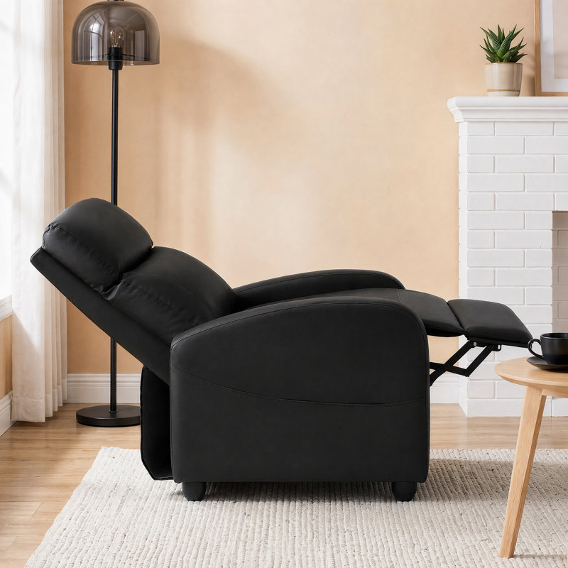 25.2" W Compact Ergonomic Massage Push-Back Recliner, Black