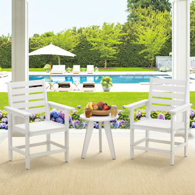 HDPS Weather Resistant Patio Dining Chairs With Armrest For Backyard Deck Porch Balcony, White