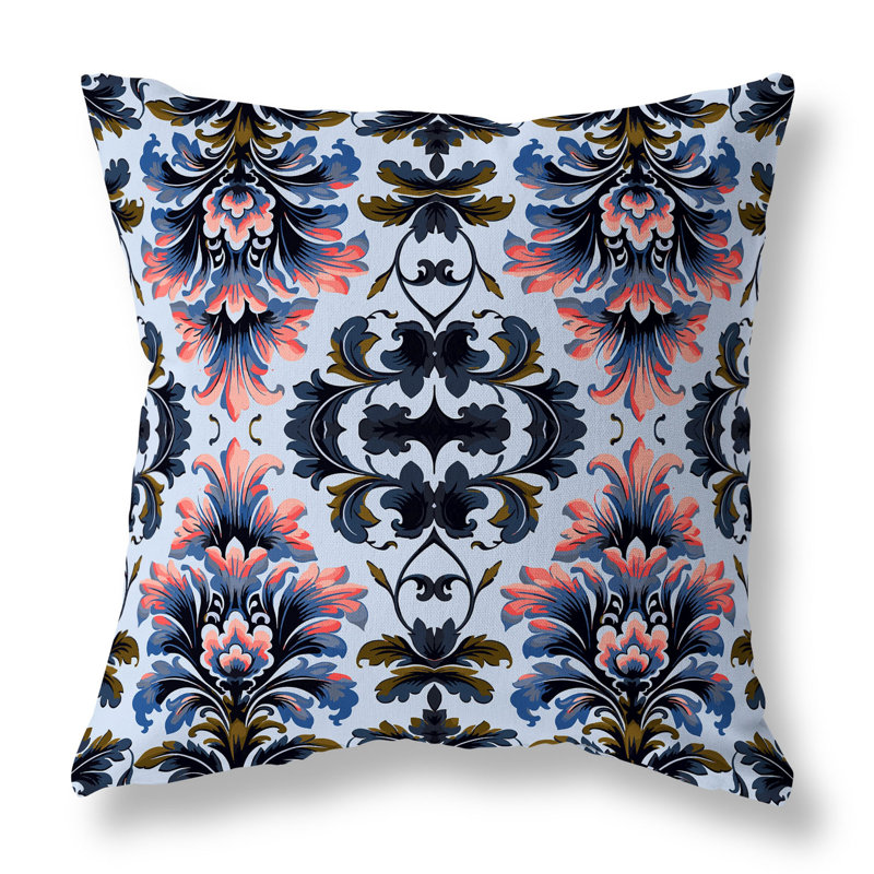 Coussin décoratif réversible intérieur / extérieur Damask Rapture, H 26 po x l 26 po, Rose / gris / olive