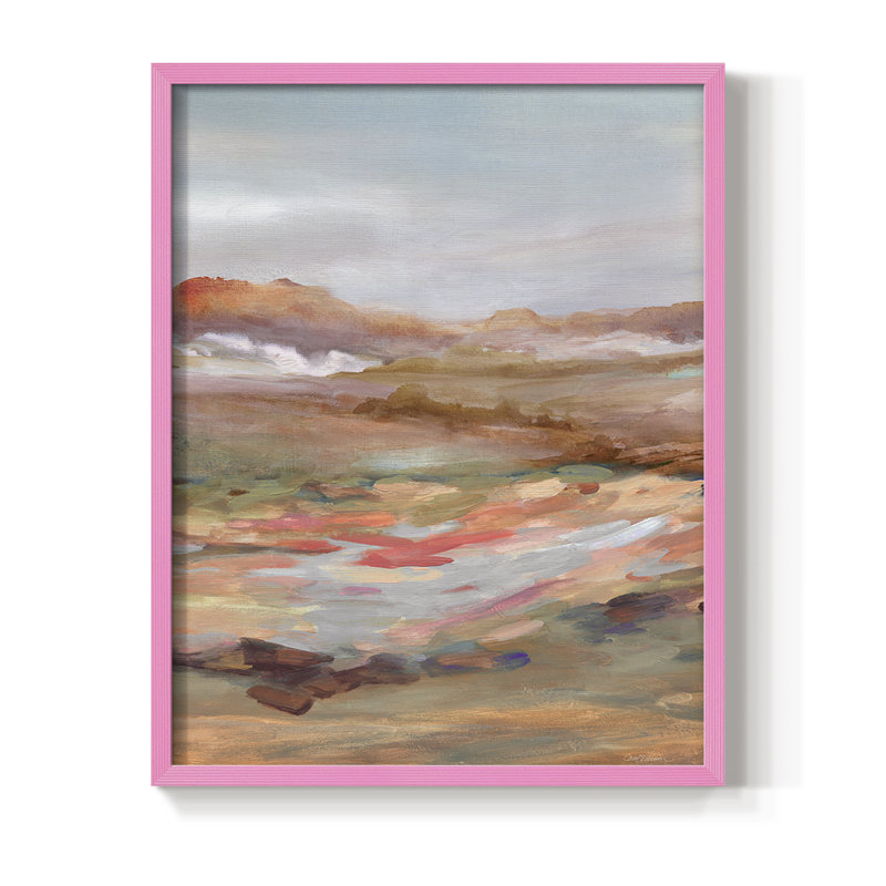 Reproduction encadrée peinte de paysage désertique - bois massif, Pink, H 30 po x l 24 po