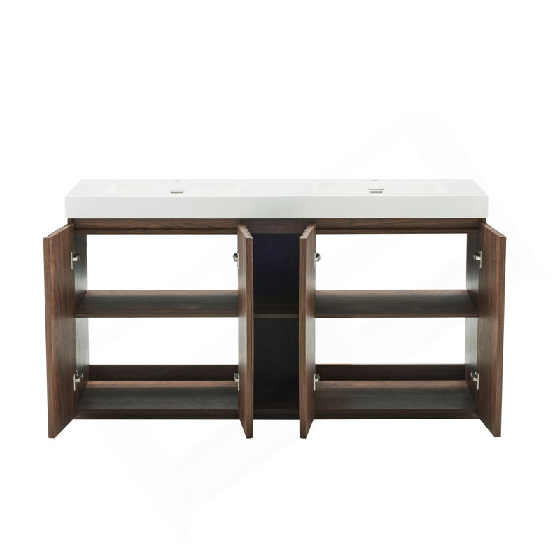 Winston Walnut Bathroom Vanity With Sink, Large Storage Freestanding Bathroom Vanity For Modern Bathroom, One-Piece White Quartz Double Sink Basin Without Drain And Faucet