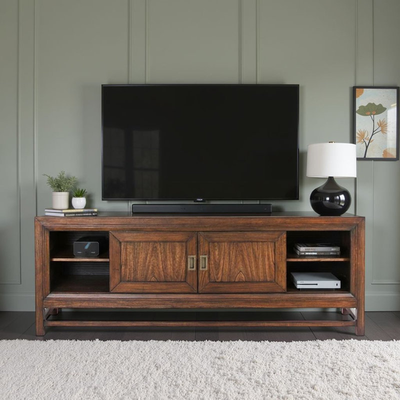 Console de meuble télé Inza de 74 po pour téléviseur de 85 po ou moins, sans assemblage requis, Buckeye rustique et finition noire