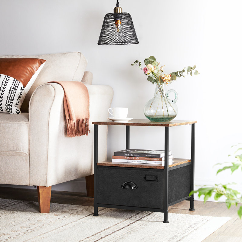 Casandra 41cm W Manufactured Wood Bedside Table, Black/Rustic Brown