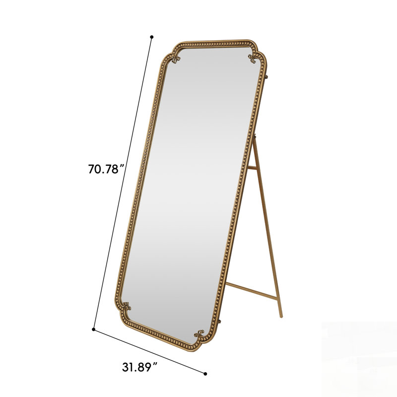 Grand miroir pleine longueur doré antique avec support, pour la chambre à coucher et le salon, durable et élégant