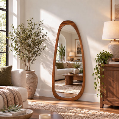 Asymmetrical Wood Framed Accent Wall Mirror