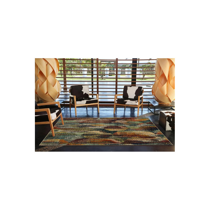 Multicolored Flowing Motif Decorative Washable Carpet, Runner 3'4" x 9'11"