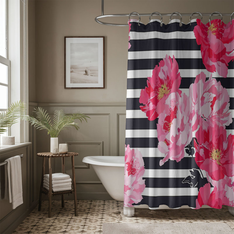Rideau de douche floral 1 pièce, H 74 po x l 71 po