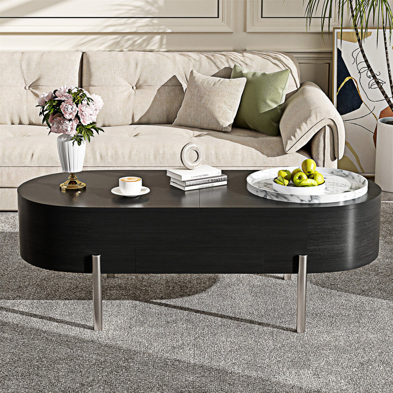 Table basse à plateau relevable avec plateau rotatif, Noir