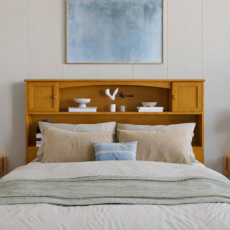 Bouldin Solid Wood Storage Bookcase Headboard, Full, Light Toffee