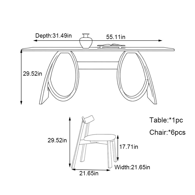 Ensemble de table simple style français, H 29,52 po x L 55,11 po x l 31,49 po