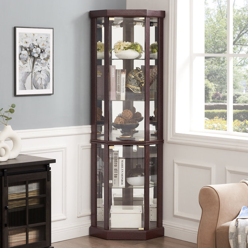 Vitrine d'angle vitrée d'angle pour vitrine de coin, vitrine d'angle pour le salon, armoire vitrée, collection Antique, vin, verre de bar, lumière incluse, cerisier foncé