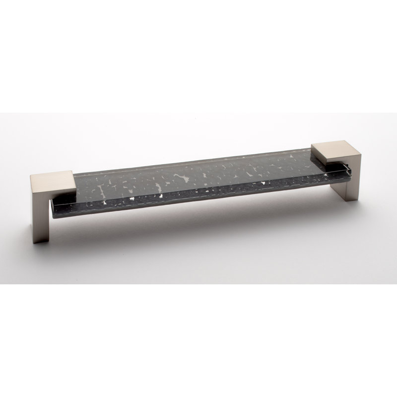 Poignée de meuble décorative en verre gris ardoise 8 "Affinity CTC Affinity, Nickel satiné / gris ardoise