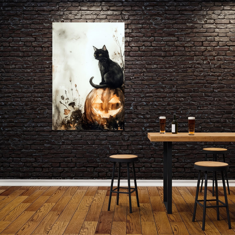 Art mural de chat et de citrouille Balck, H 60 po x l 40 po