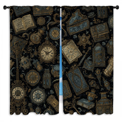 Pendules et livres rétro antiques rideaux obscurcissant et obscurcissant - 2 panneaux
