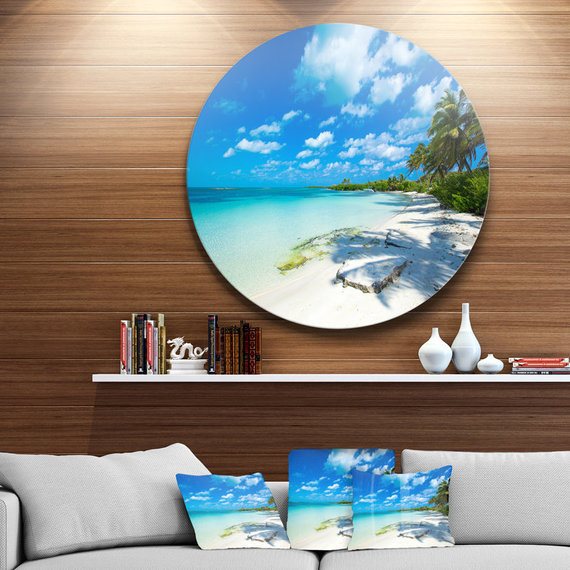«Tropical Beach with Palm Shadows» de Mattos - reproduction de photo, Métal métal, H 23 po x l 23 po