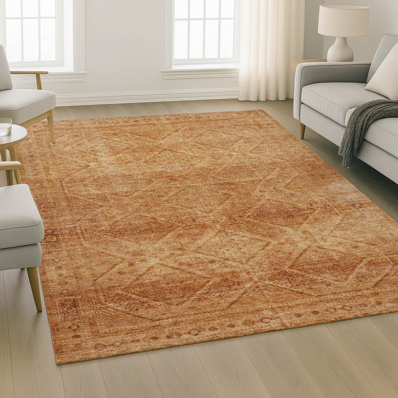 Tapis géométrique lavable à la machine de qualité supérieure Mayfield AMF2060, Copper, 5 pi x 7 pi 6 po