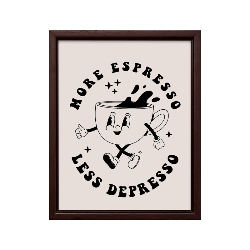 Plus d'espresso, moins de café espresso, Canvas, 24"H x 32"W, Brown Framed