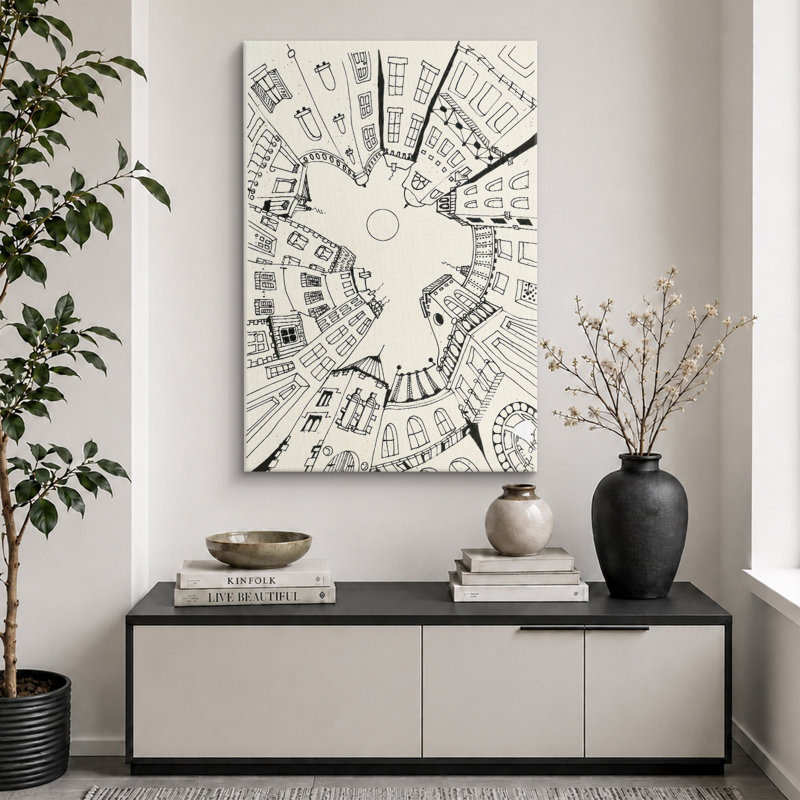 Circular City Architecture, dessin au trait, images de bureau, impression sur toile encadrée, H 36 po x l 24 po x P 1,5 po