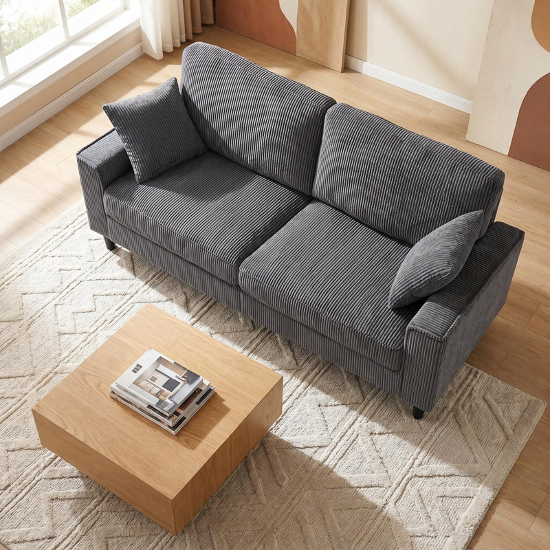 Canapé 81,8 po 2 places Corduroy, Velours côtelé gris, Gris