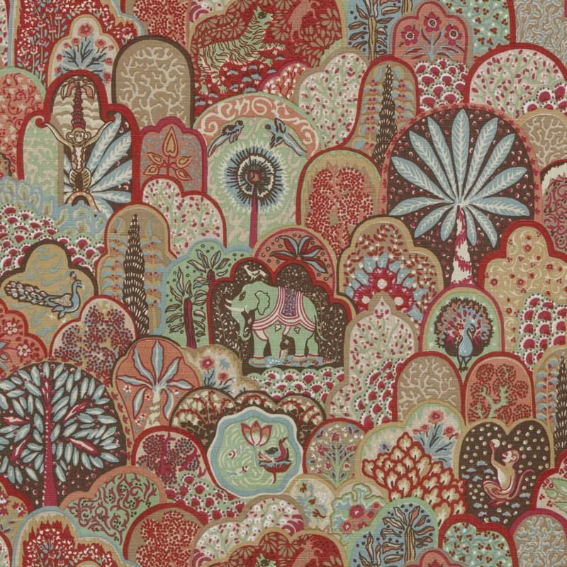 Tissu de ménagerie Bailey & Griffin Influences, Rouge / Vert