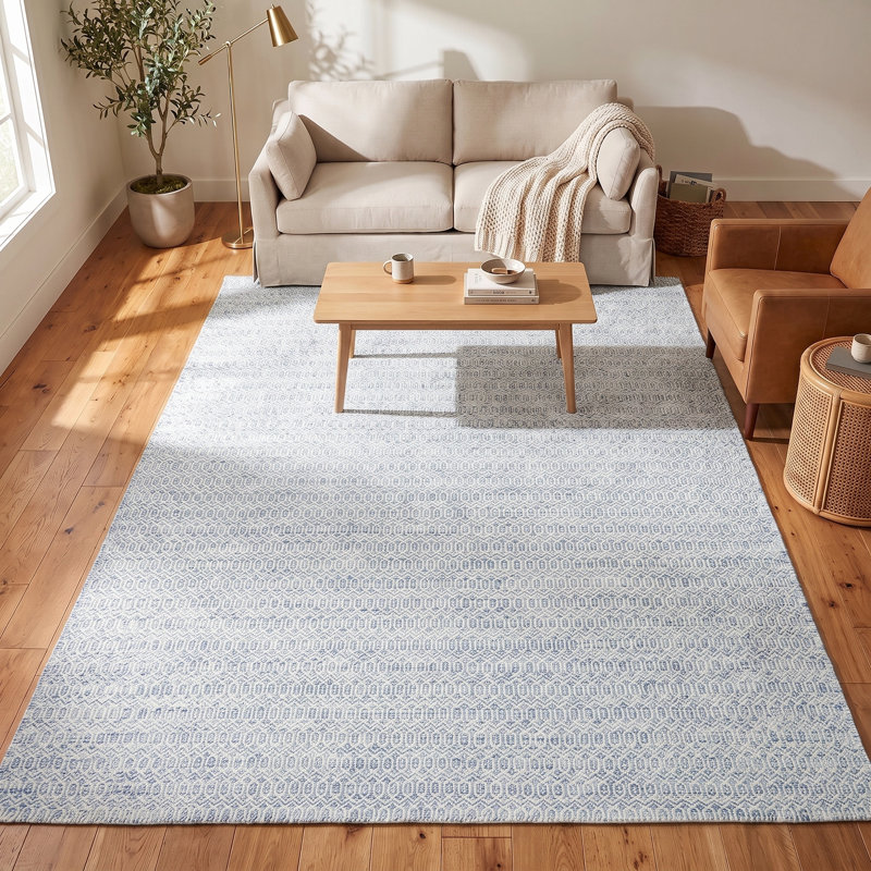 Chatham Geometric Area Rug in Ivory/Blue, Rectangle 5' x 8'