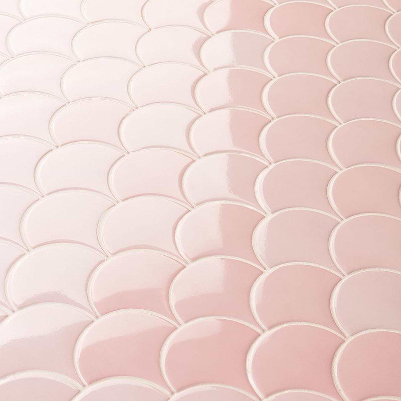 Highwater 5" Fish Scale Polished Ceramic Tile, Rose Pink