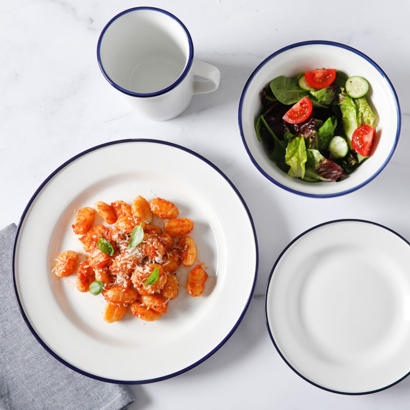 Cliffield White and Blue Porcelain Dinnerware Set, Service for 4