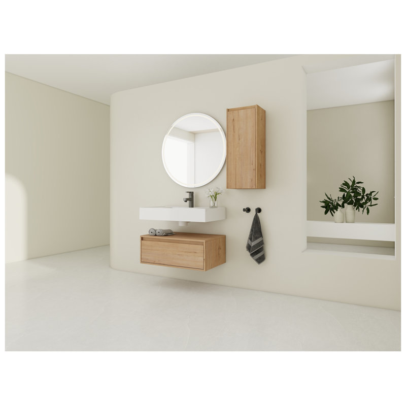 Meuble-lavabo mural 30 po avec lavabo en résine imitation chêne, Center