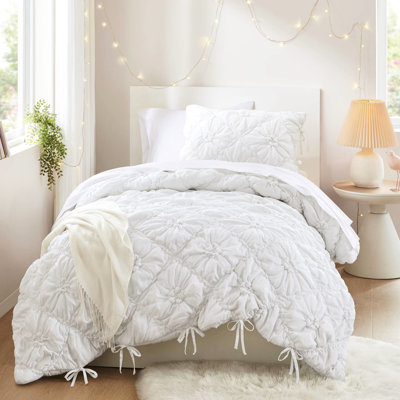 Édredon pour lit simple 2 pièces, cravates florales, étreinte douce, chaleur légère, - Standard 100 avec broderie décontractée, ruché élastique, adaptabilité toutes saisons, entretien facile