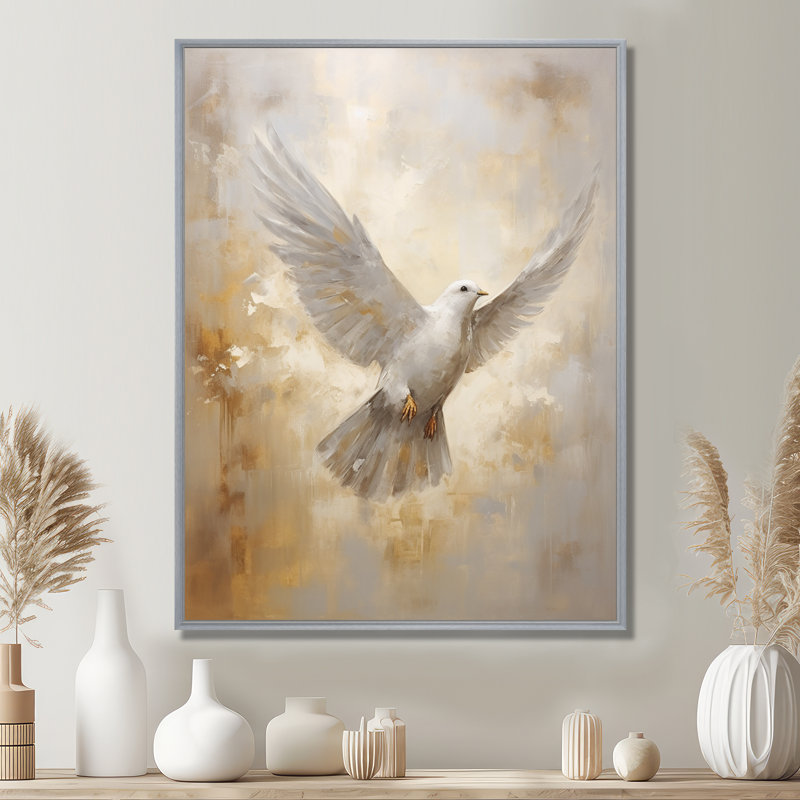 Tranquil Dove Harmony - art mural toile colombe, H 20 po x l 12 po, Cadre photo noir