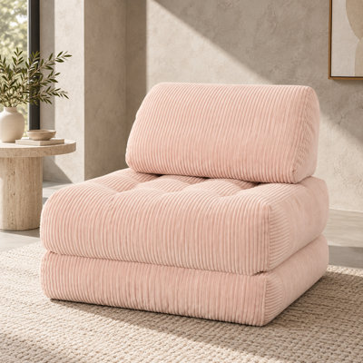 Pouf rose en velours côtelé, mini canapé en tissu de 153 cm (60,3 pouces) pour chambre d'étudiant, chambre à coucher, salon