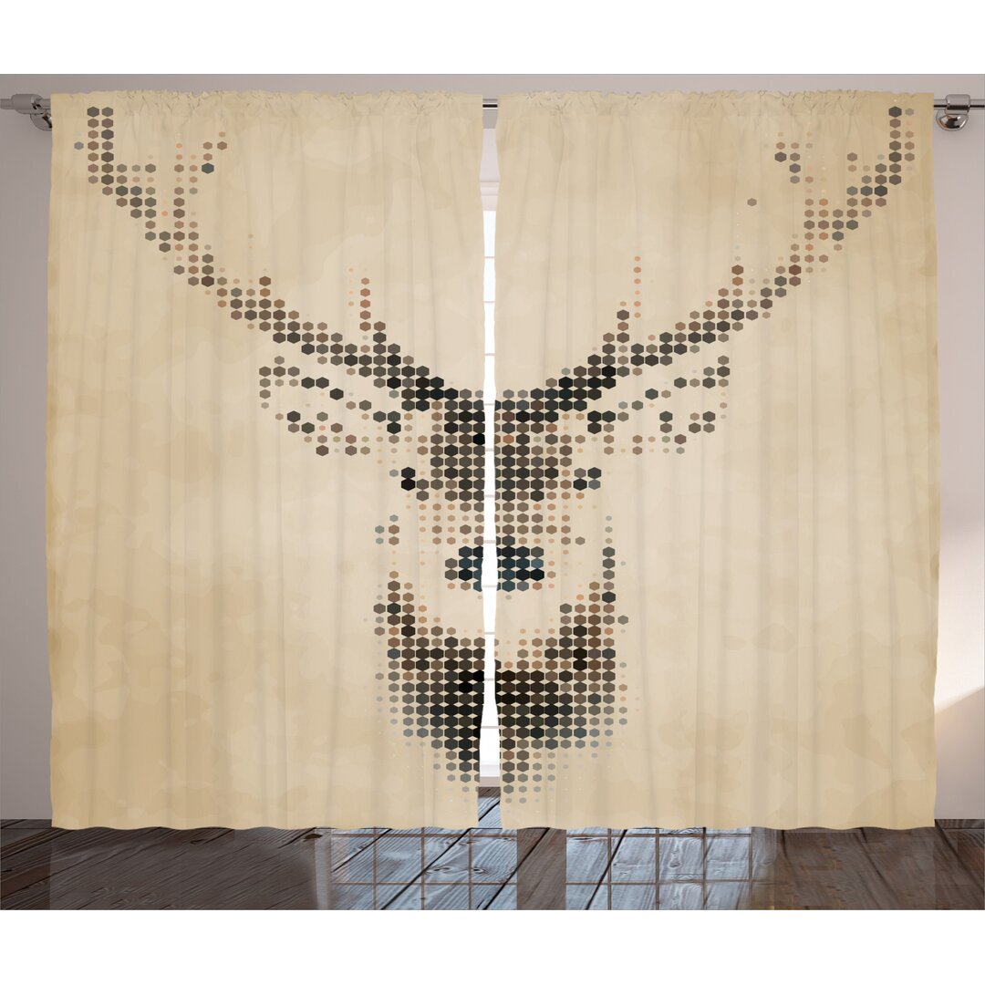 Rustikaler Vorhang, Deer Portrait mit Punkten, Retro, Creme Brown