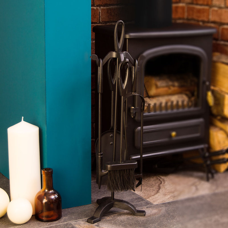 Leonie Steel Fireplace Tool Set, Black, 52.5 cm H x 21 cm W x 20 cm D