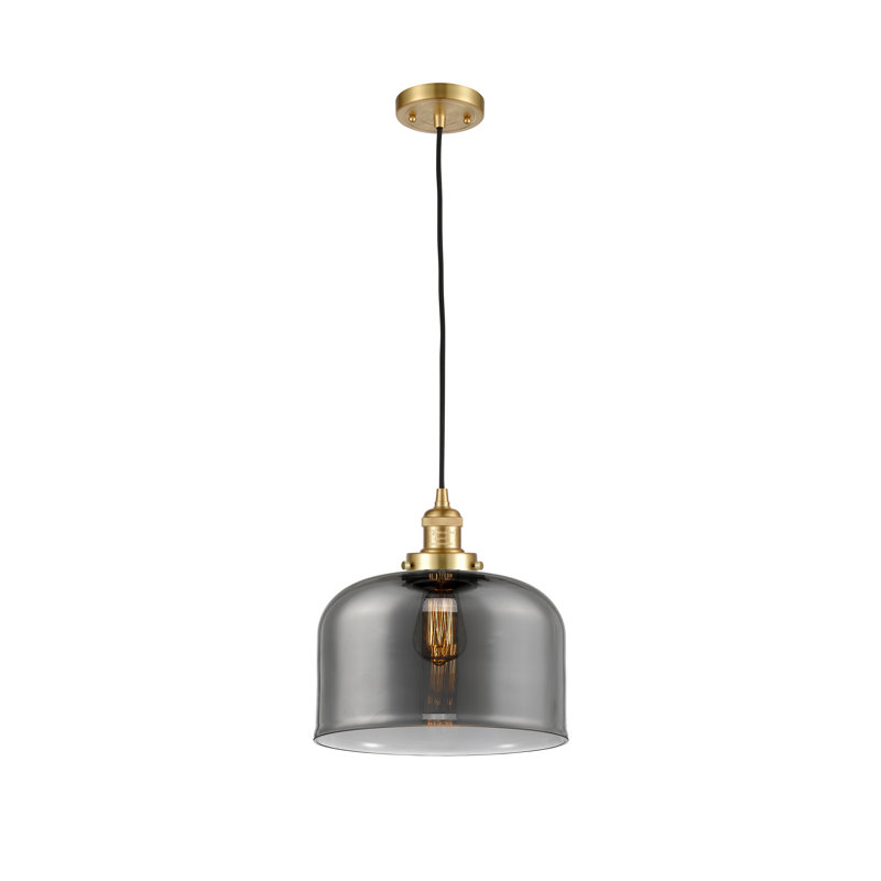 Luminaire suspendu en forme de dôme à 1 lumière Barahona, Ampoule DEL 6 watts Vinage, Plaqué couleur fumée, Or satiné