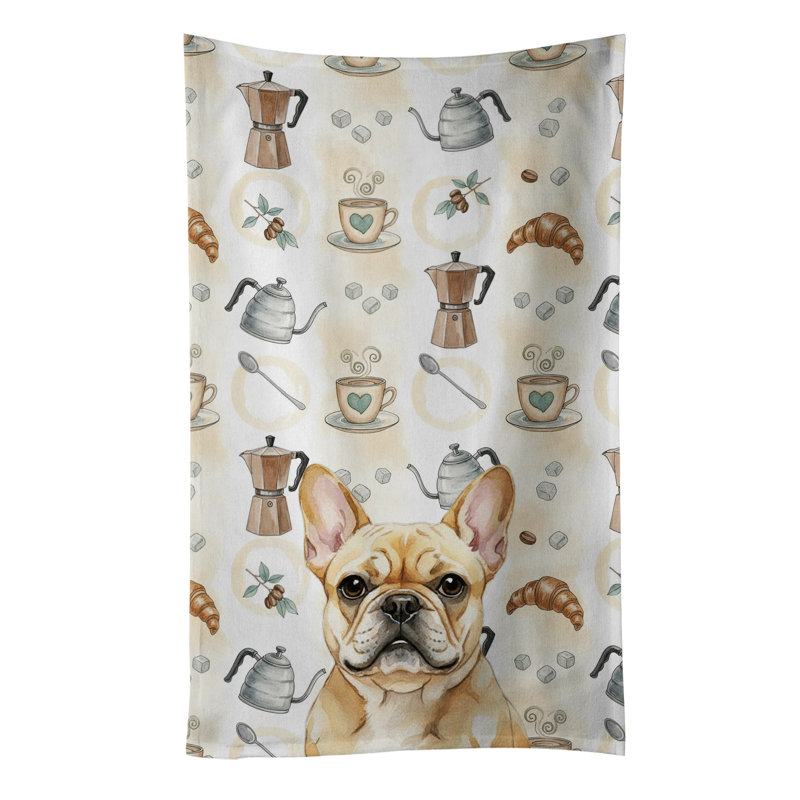 Fawn French Bulldog Coffee Bar Kitchen Towel, Fawn French Bulldog
