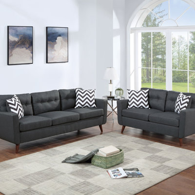 Modern Cozy Sofa Loveseat W Pillows 2Pc Sofa Set Polyfiber Couch Tufted Cushions Living Room