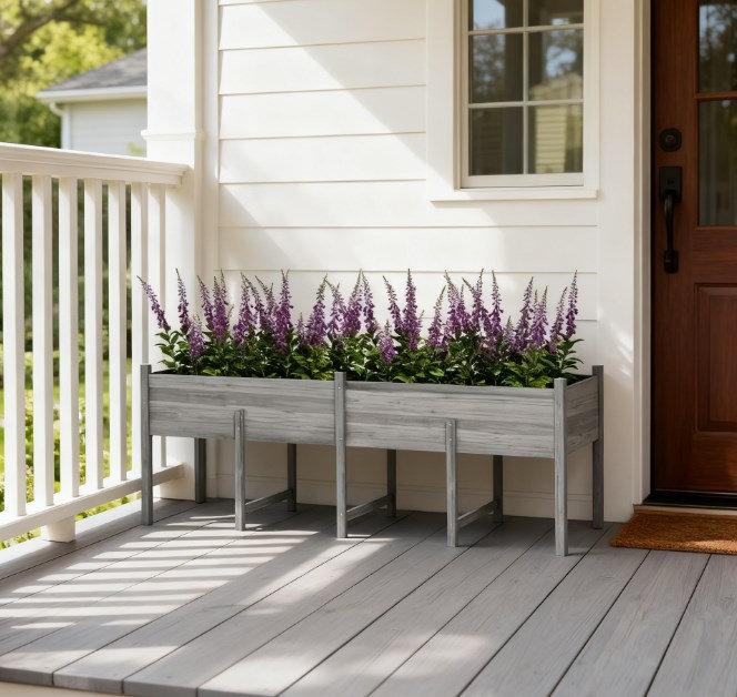 Grande boîte à fleurs surélevée, lit de jardin surélevé en bois avec pieds, doublure de lit et trous de drain