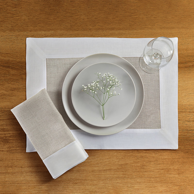 Contempo - 100% Pure Linen Dinner Napkins, White/Natural