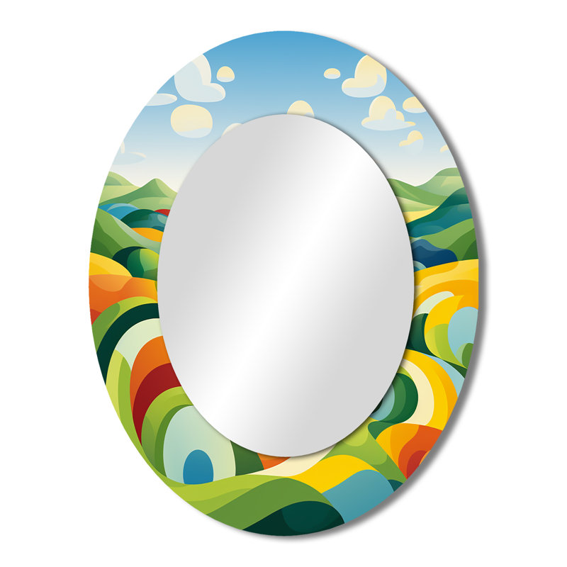 Modern Modern Bold Farm Horizon I - Grand miroir mural ovale sur métal, 43 po x 33 po
