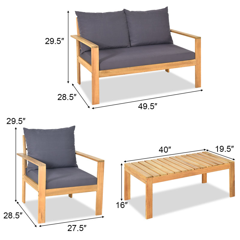 Sarajane Acacia Wood 8 - Person Patio Conversation Set with Cushions