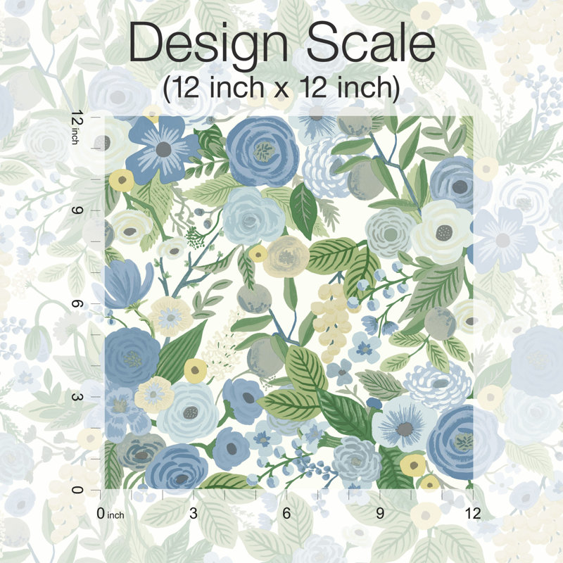 Garden Party 20' L x 27" W Peel and Stick Wallpaper Roll, Blue/Green
